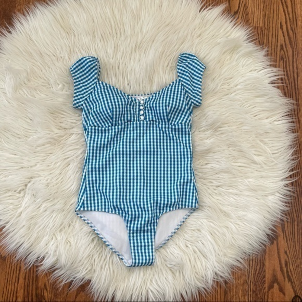 Modcloth‎ blue gingham pin up style swimsuit size XS